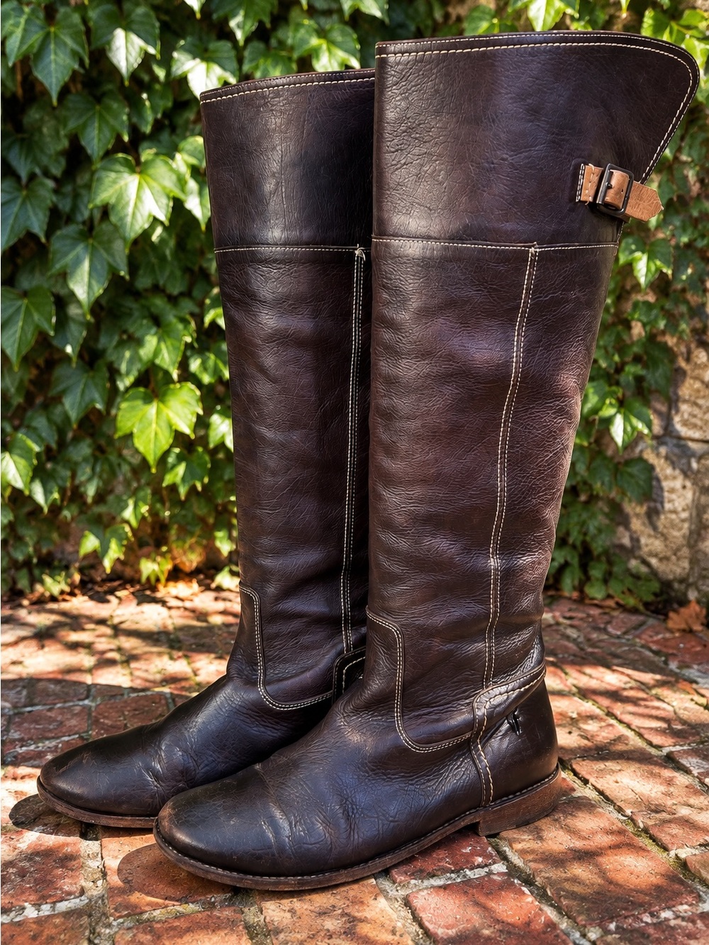 FRYE Classic Paige Tall Riding Boots in a Rich Cognac Brown Patina, 10B